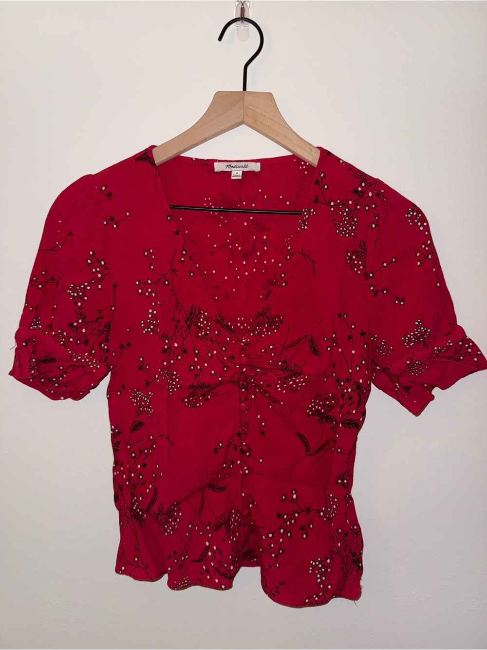 Madewell Red Floral V‑Neck Button Front Blouse - Picture 2 of 6